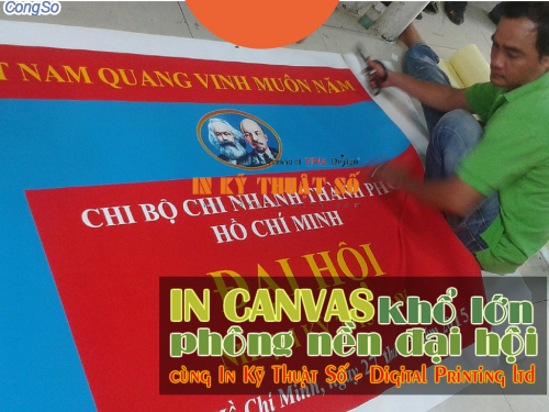 In canvas khổ lớn làm phông nền cho kỳ đại hội chi bộ chi nhánh HCM