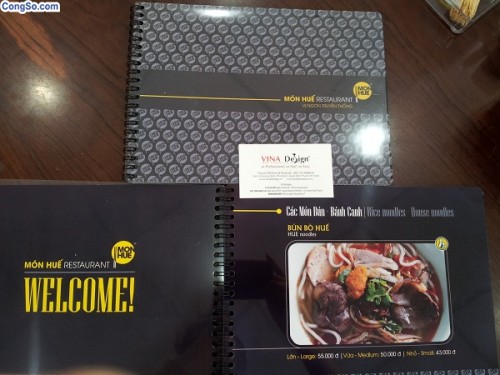 In menu nhựa cán bóng đóng gáy lò xo cho Nhà hàng món Huế