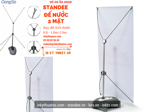 Standee đế nước hai mặt trưng bày hai tấm poster song song