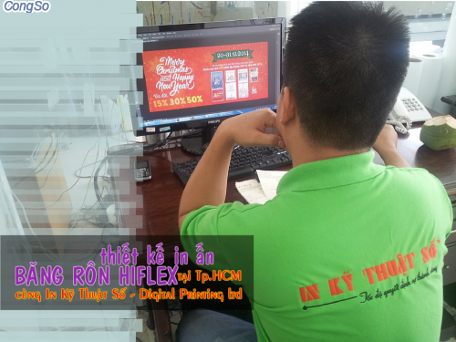 Nhan vien thiet ke thuc hien bang thiet ke bang ron tai trung tam in an cua Cong ty TNHH In Ky Thuat So - Digital Printing 
